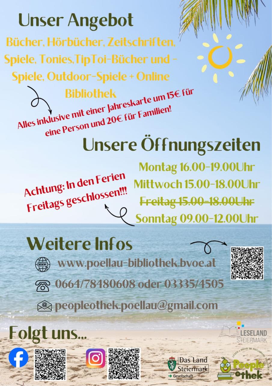 Öffnungs-Zeiten in den Sommerferien 2026
